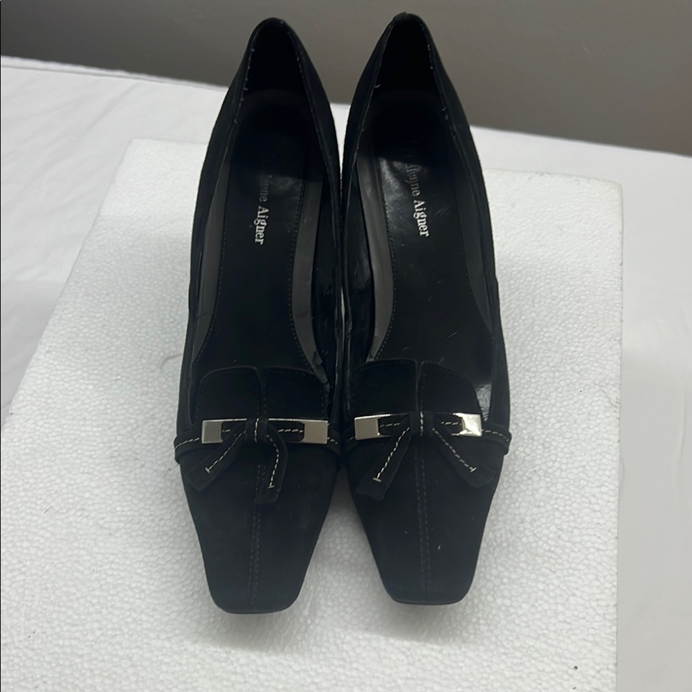 Bruno Magli Black Flats with Square Toe and Bow Accent